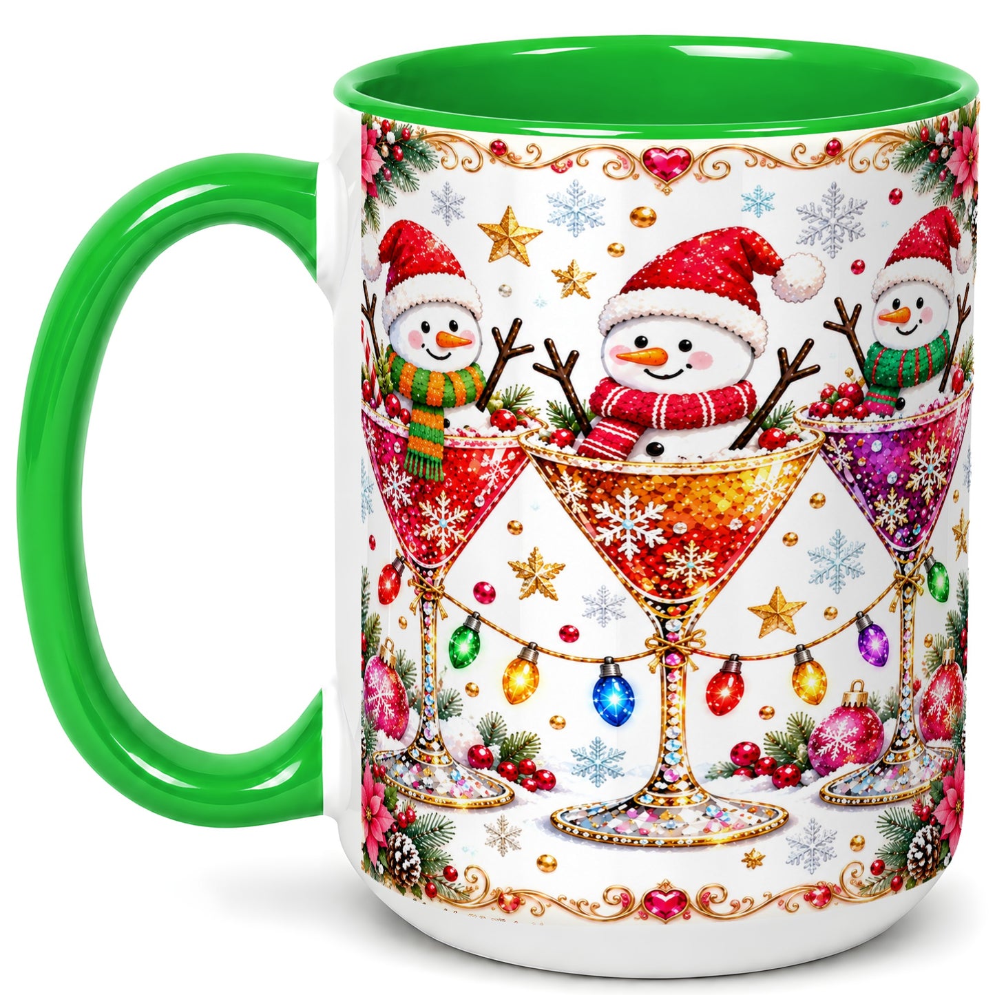 #pl[15oz|Green] Snowman Martini Coffee Mug, Christmas Cocktail Mug, Ceramic Cup