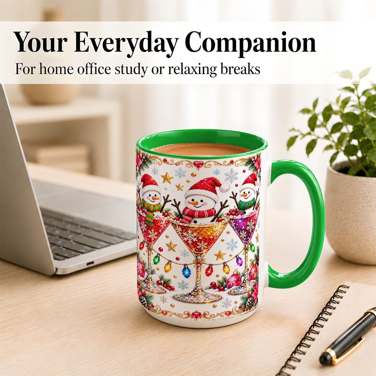 #pl[15oz|Green] Snowman Martini Coffee Mug, Christmas Cocktail Mug, Ceramic Cup