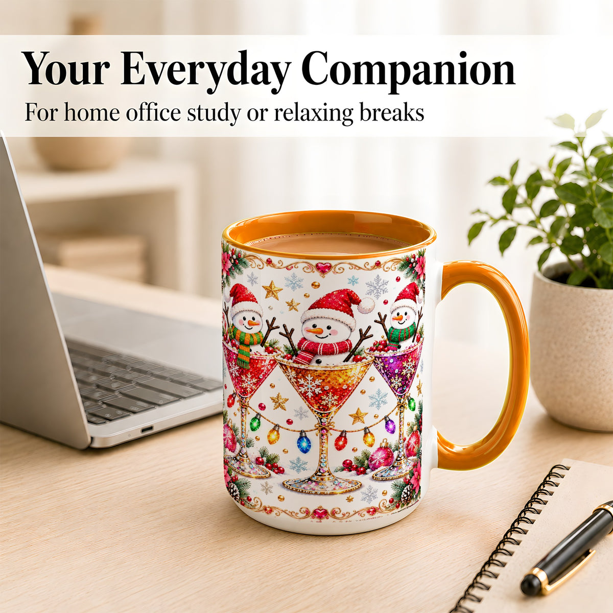 #pl[15oz|Orange] Snowman Martini Coffee Mug, Christmas Cocktail Mug, Ceramic Cup
