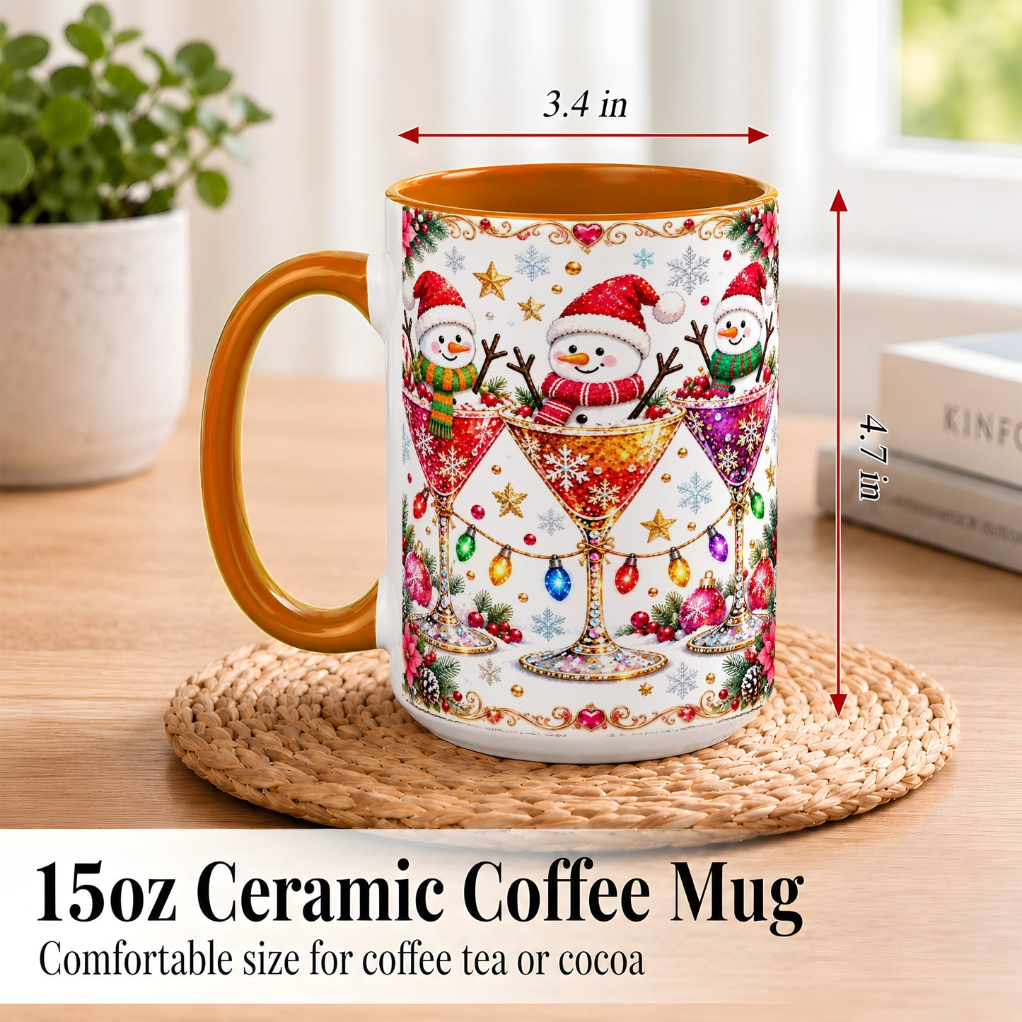 #pl[15oz|Orange] Snowman Martini Coffee Mug, Christmas Cocktail Mug, Ceramic Cup