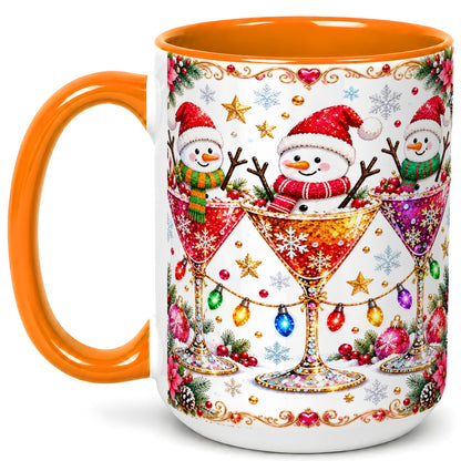 #pl[15oz|Orange] Snowman Martini Coffee Mug, Christmas Cocktail Mug, Ceramic Cup