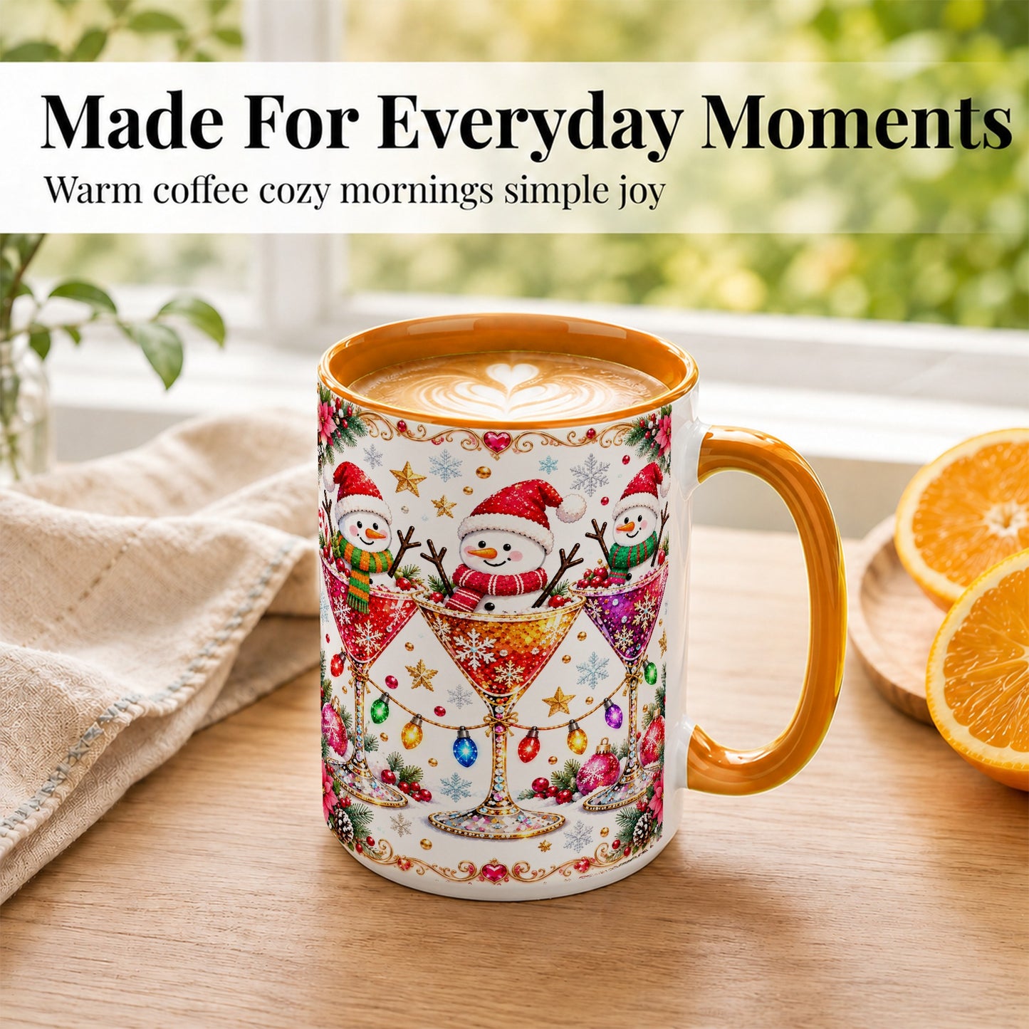 #pl[15oz|Orange] Snowman Martini Coffee Mug, Christmas Cocktail Mug, Ceramic Cup