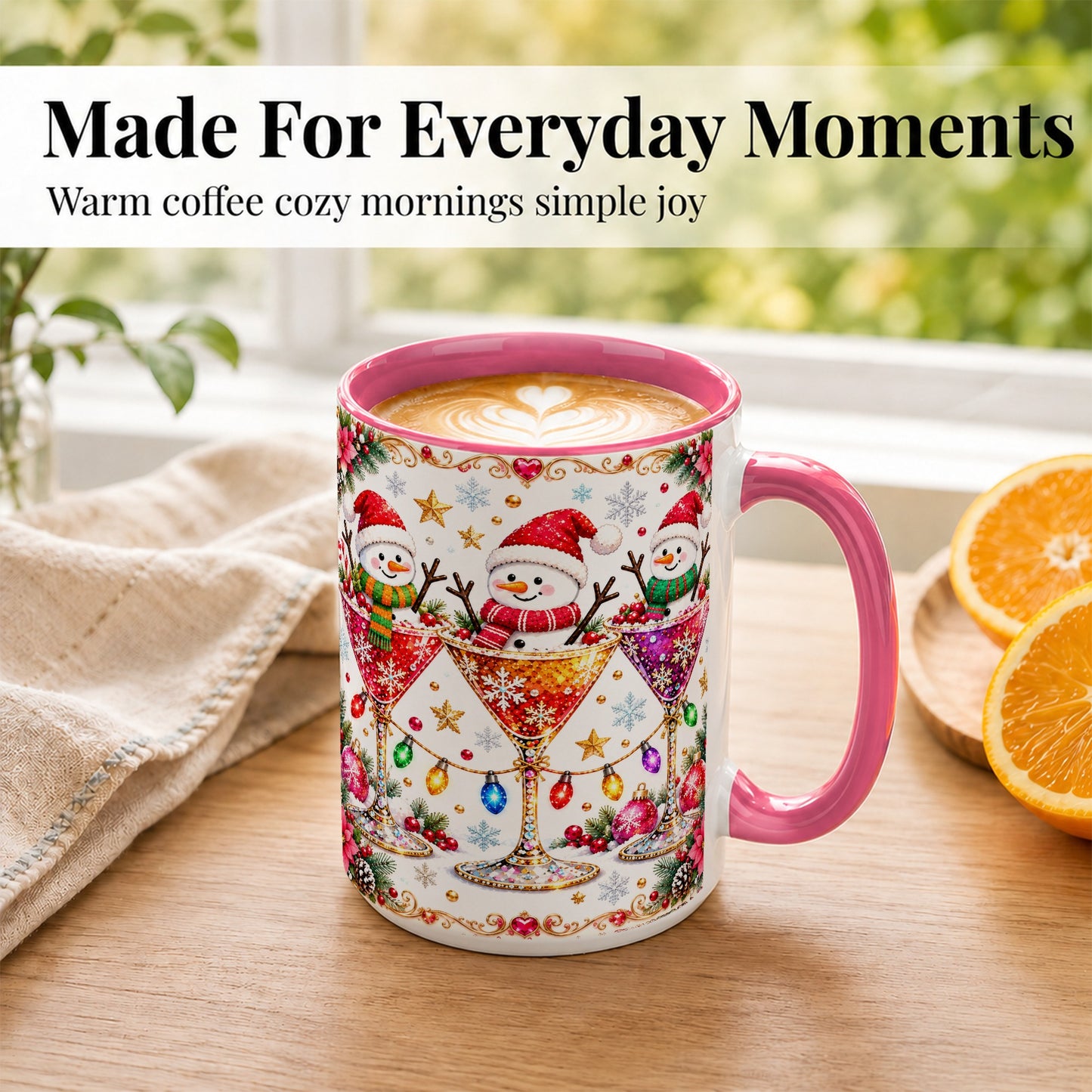 #pl[15oz|Pink] Snowman Martini Coffee Mug, Christmas Cocktail Mug, Ceramic Cup