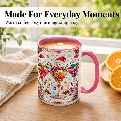 #pl[15oz|Pink] Snowman Martini Coffee Mug, Christmas Cocktail Mug, Ceramic Cup