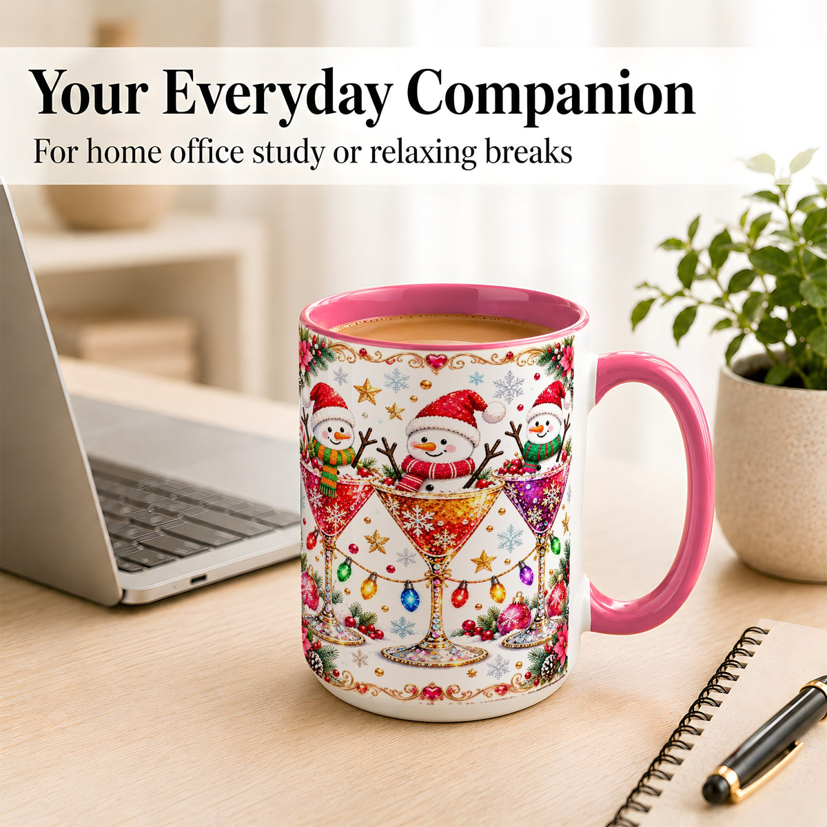 #pl[15oz|Pink] Snowman Martini Coffee Mug, Christmas Cocktail Mug, Ceramic Cup