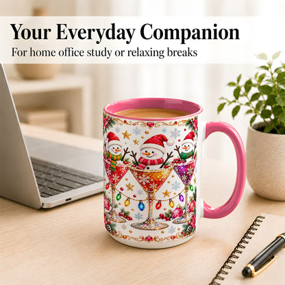 #pl[15oz|Pink] Snowman Martini Coffee Mug, Christmas Cocktail Mug, Ceramic Cup
