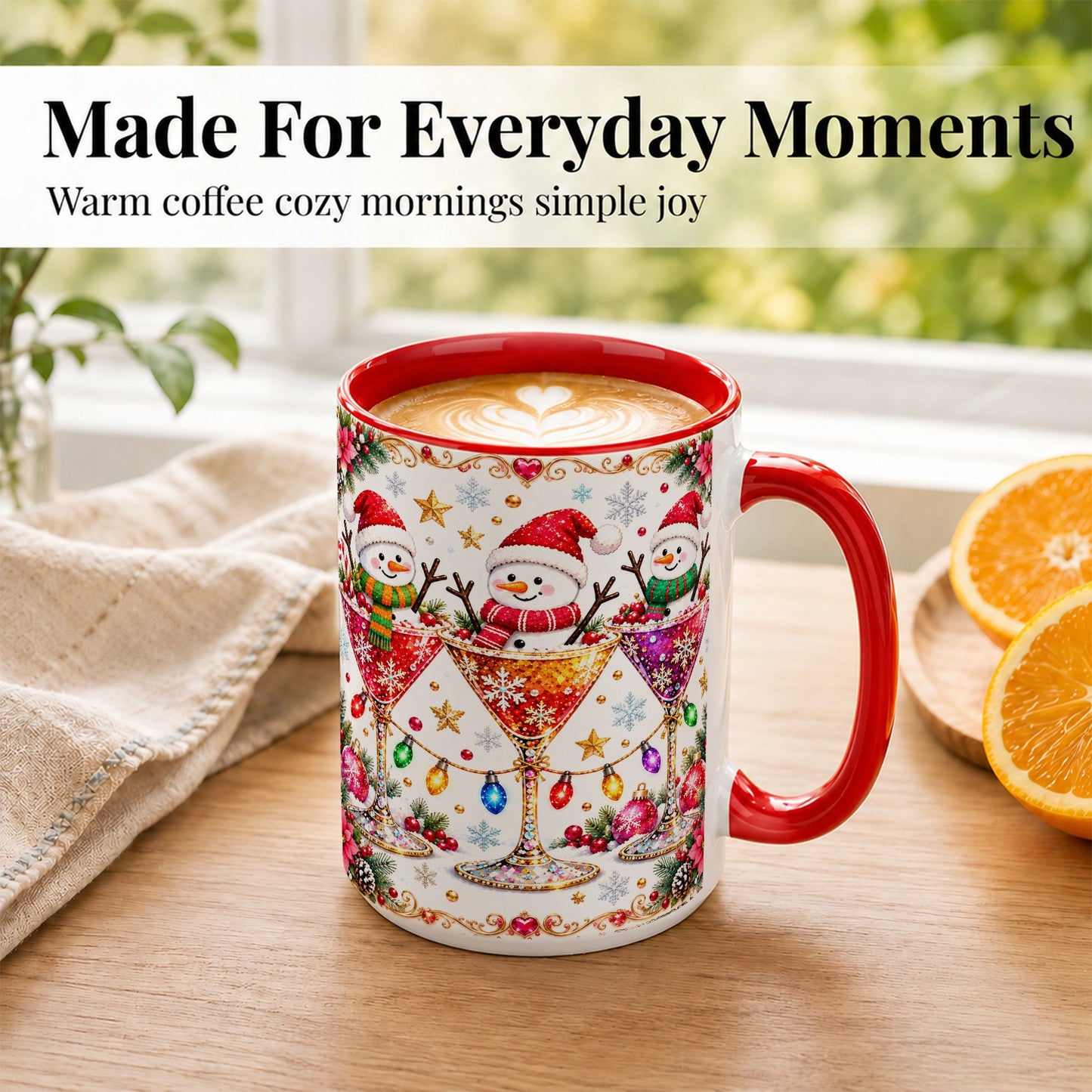#pl[15oz|Red] Snowman Martini Coffee Mug, Christmas Cocktail Mug, Ceramic Cup