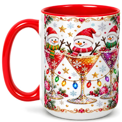 #pl[15oz|Red] Snowman Martini Coffee Mug, Christmas Cocktail Mug, Ceramic Cup