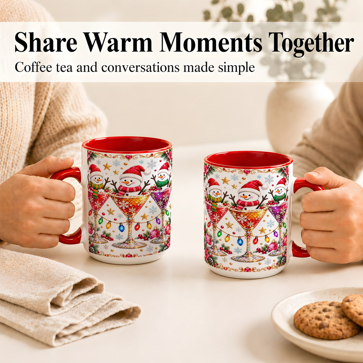 #pl[15oz|Red] Snowman Martini Coffee Mug, Christmas Cocktail Mug, Ceramic Cup
