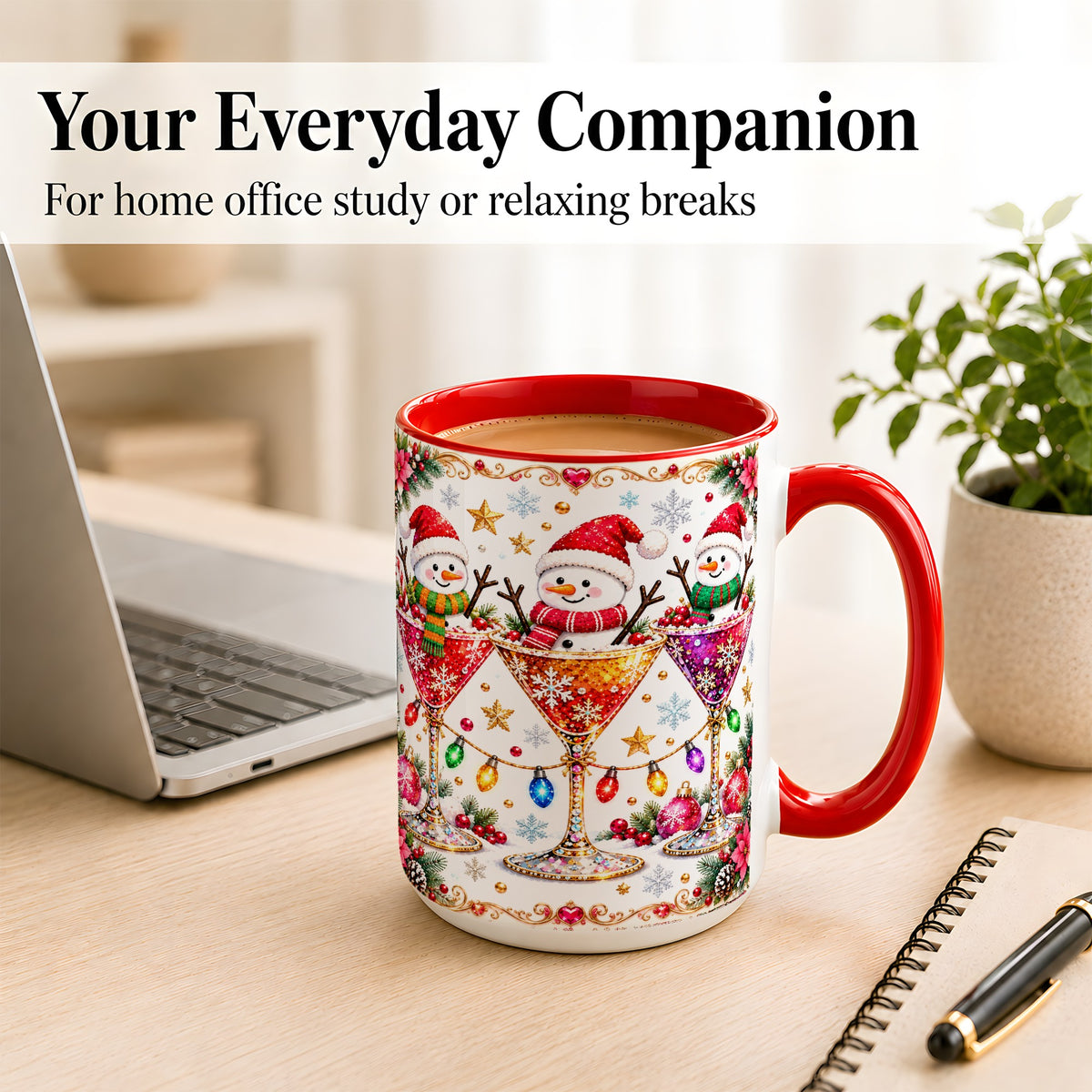 #pl[15oz|Red] Snowman Martini Coffee Mug, Christmas Cocktail Mug, Ceramic Cup