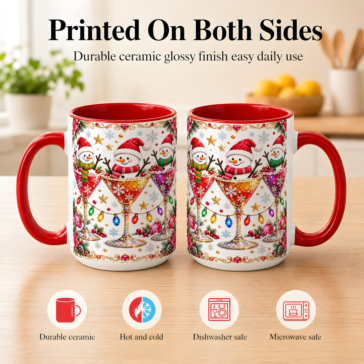 #pl[15oz|Red] Snowman Martini Coffee Mug, Christmas Cocktail Mug, Ceramic Cup