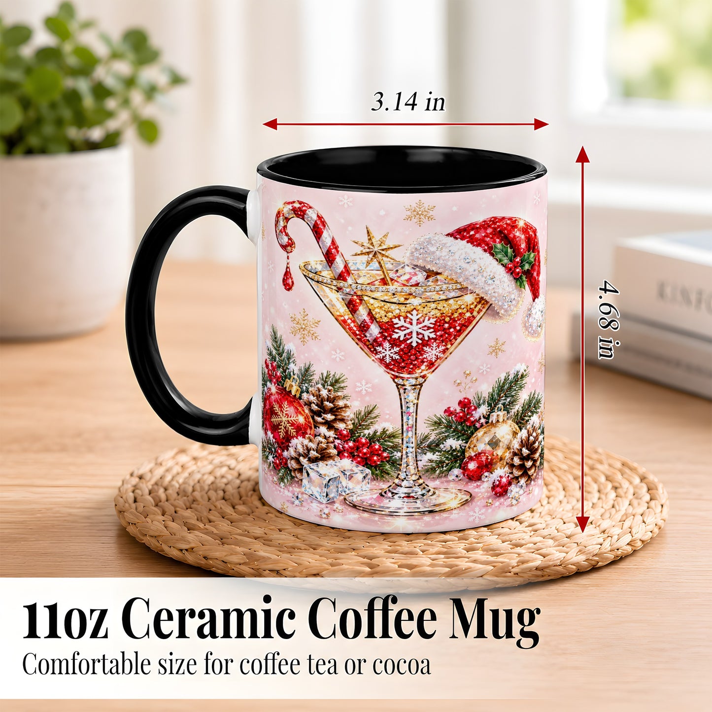 #pl[11oz|Black] Christmas Martini Coffee Mug, Santa Hat Cocktail Mug, Ceramic Cup