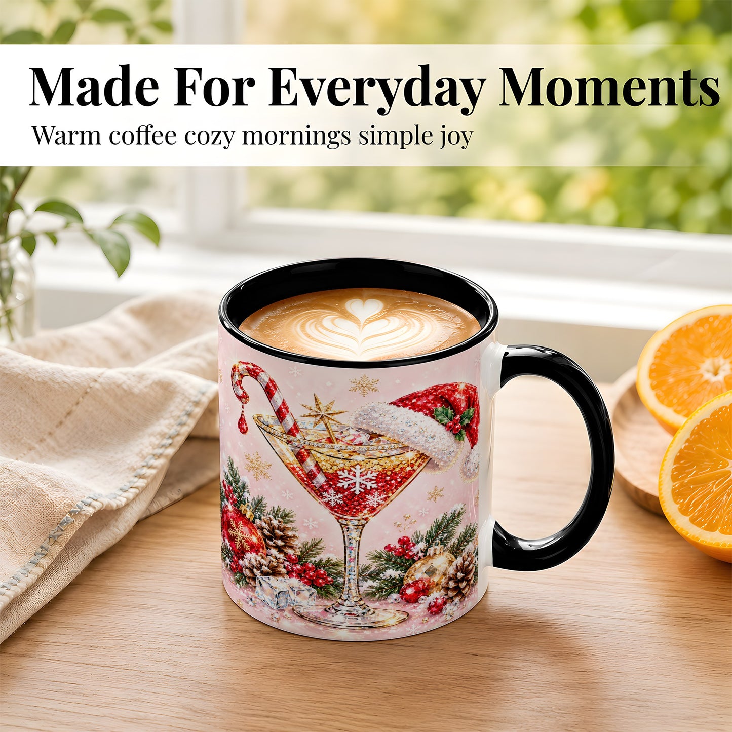#pl[11oz|Black] Christmas Martini Coffee Mug, Santa Hat Cocktail Mug, Ceramic Cup