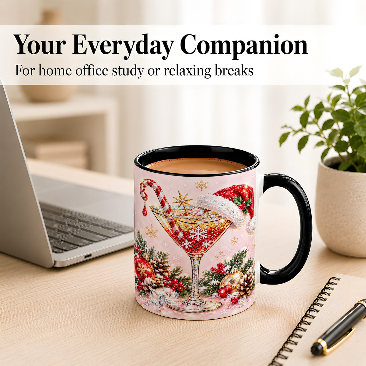 #pl[11oz|Black] Christmas Martini Coffee Mug, Santa Hat Cocktail Mug, Ceramic Cup