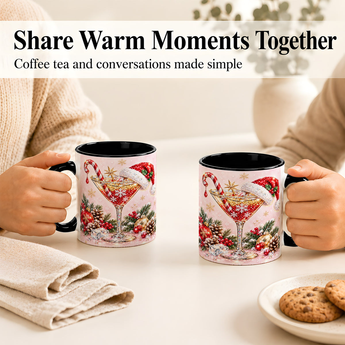 #pl[11oz|Black] Christmas Martini Coffee Mug, Santa Hat Cocktail Mug, Ceramic Cup