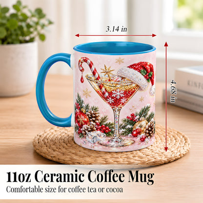 #pl[11oz|Blue] Christmas Martini Coffee Mug, Santa Hat Cocktail Mug, Ceramic Cup