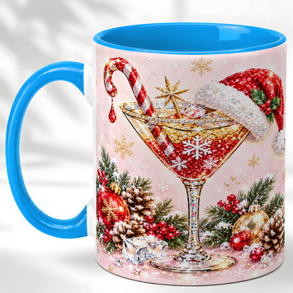 #pl[11oz|Blue] Christmas Martini Coffee Mug, Santa Hat Cocktail Mug, Ceramic Cup
