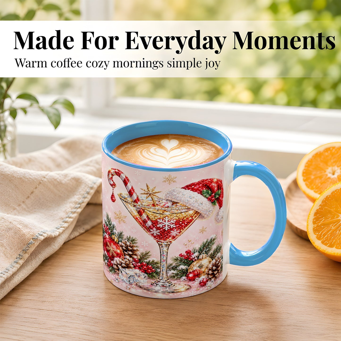 #pl[11oz|Blue] Christmas Martini Coffee Mug, Santa Hat Cocktail Mug, Ceramic Cup