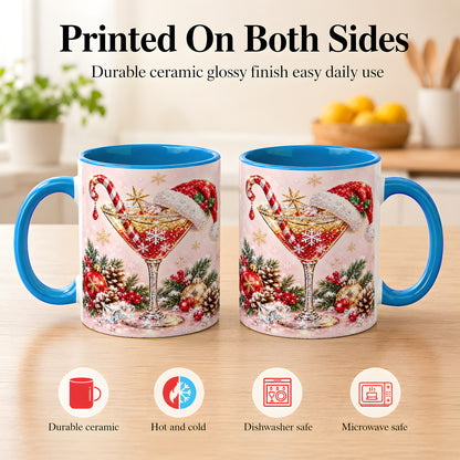 #pl[11oz|Blue] Christmas Martini Coffee Mug, Santa Hat Cocktail Mug, Ceramic Cup