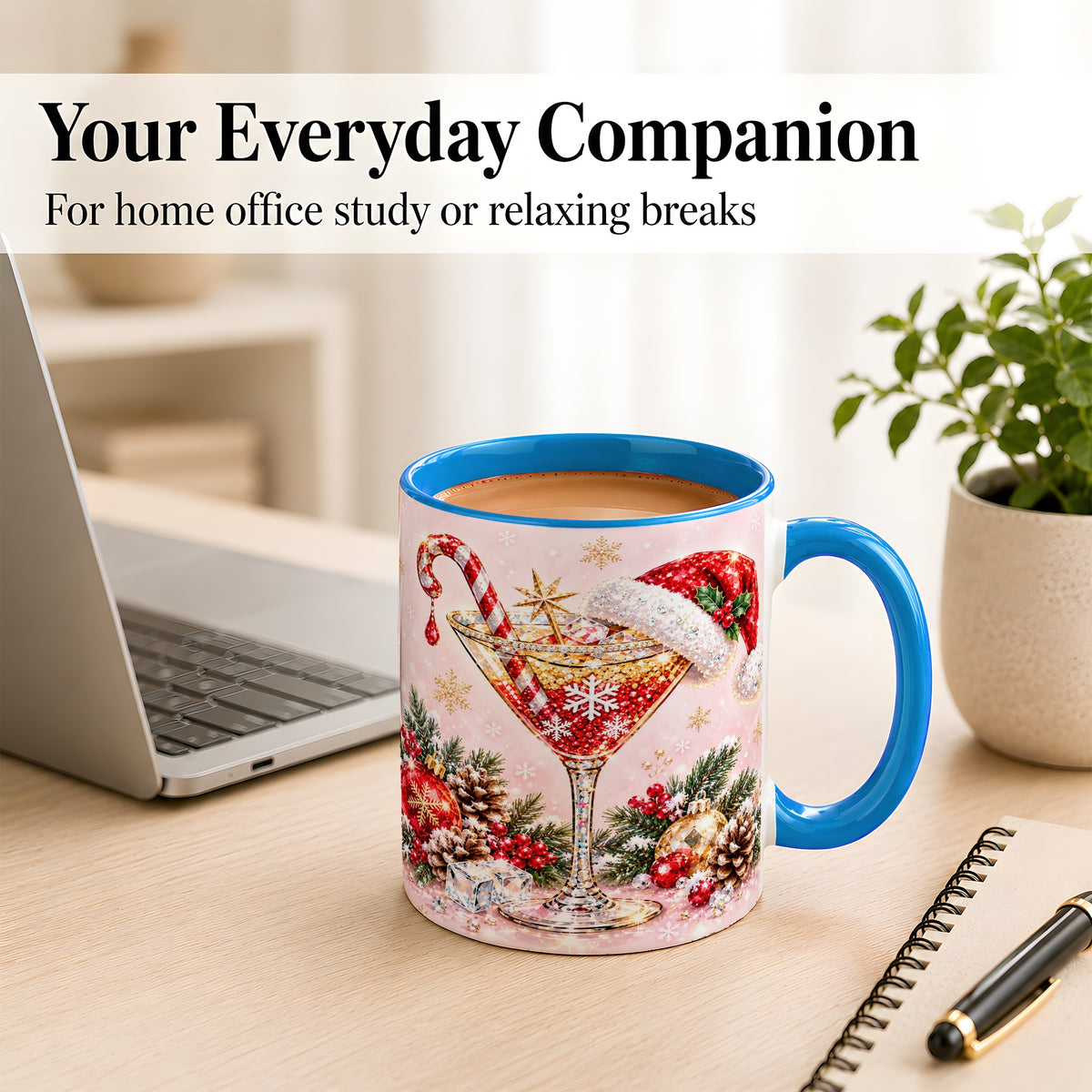 #pl[11oz|Blue] Christmas Martini Coffee Mug, Santa Hat Cocktail Mug, Ceramic Cup
