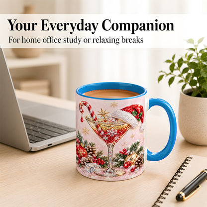 #pl[11oz|Blue] Christmas Martini Coffee Mug, Santa Hat Cocktail Mug, Ceramic Cup