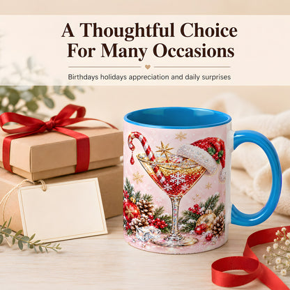 #pl[11oz|Blue] Christmas Martini Coffee Mug, Santa Hat Cocktail Mug, Ceramic Cup