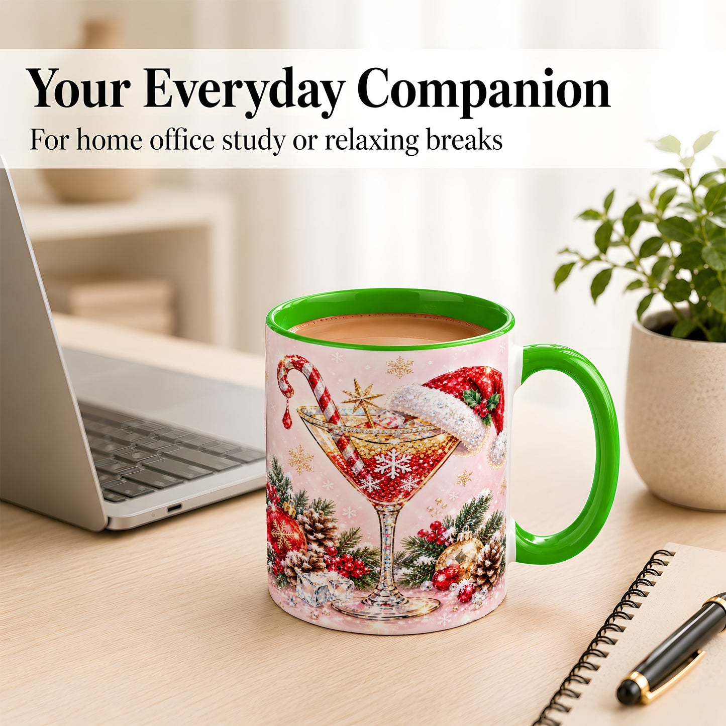 #pl[11oz|Green] Christmas Martini Coffee Mug, Santa Hat Cocktail Mug, Ceramic Cup