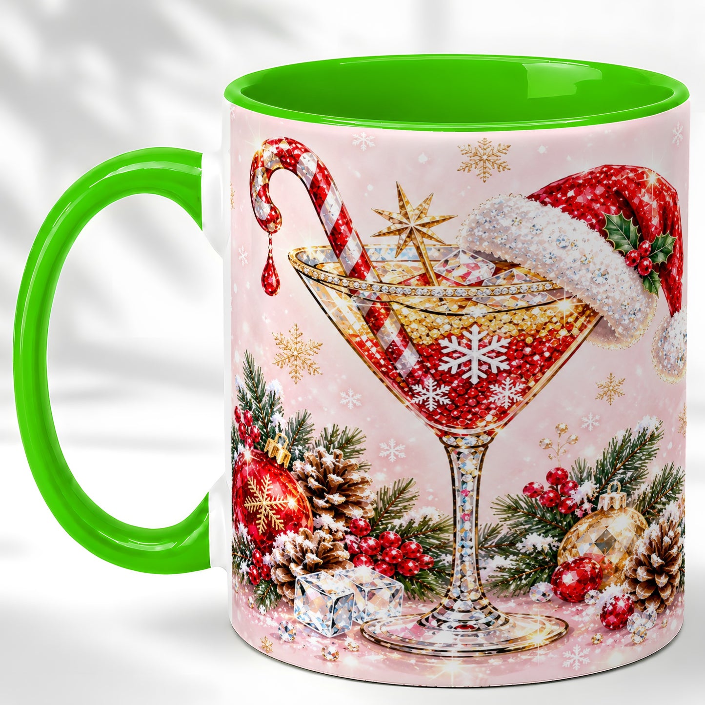 #pl[11oz|Green] Christmas Martini Coffee Mug, Santa Hat Cocktail Mug, Ceramic Cup