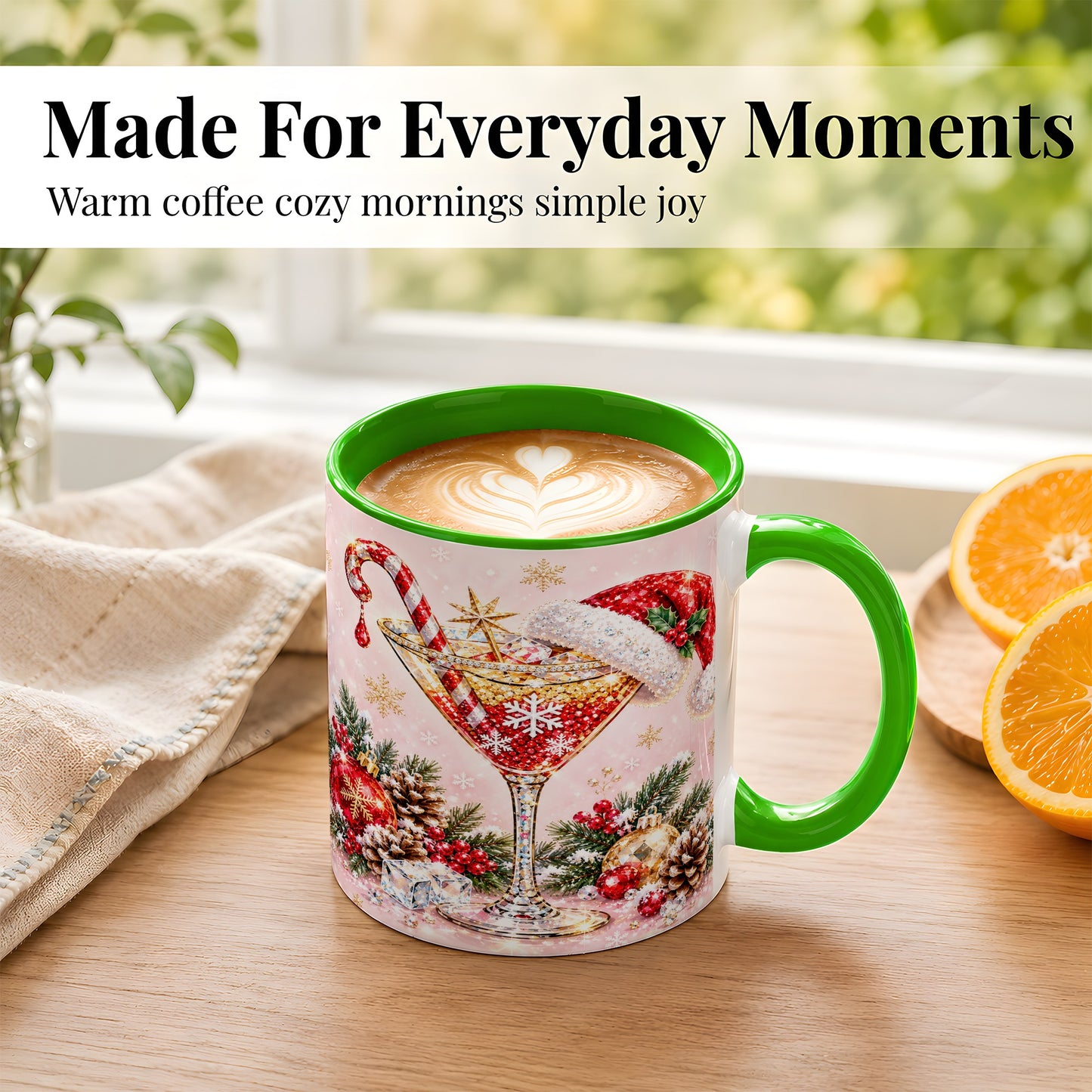 #pl[11oz|Green] Christmas Martini Coffee Mug, Santa Hat Cocktail Mug, Ceramic Cup