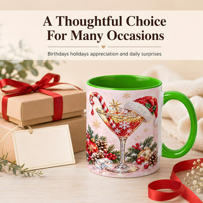 #pl[11oz|Green] Christmas Martini Coffee Mug, Santa Hat Cocktail Mug, Ceramic Cup