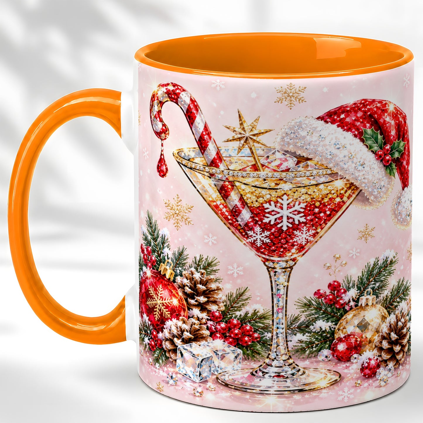 #pl[11oz|Orange] Christmas Martini Coffee Mug, Santa Hat Cocktail Mug, Ceramic Cup