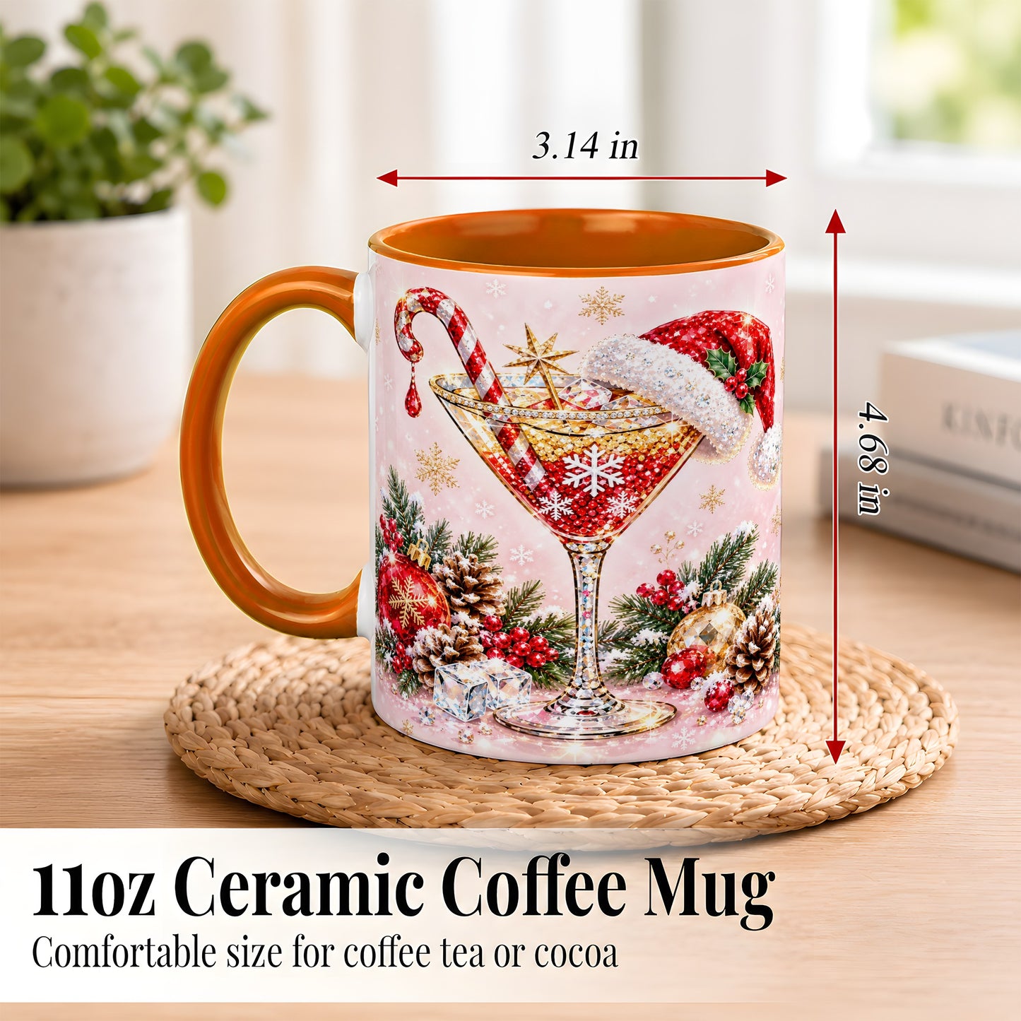 #pl[11oz|Orange] Christmas Martini Coffee Mug, Santa Hat Cocktail Mug, Ceramic Cup