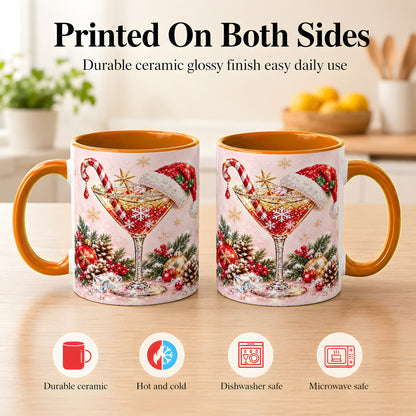 #pl[11oz|Orange] Christmas Martini Coffee Mug, Santa Hat Cocktail Mug, Ceramic Cup
