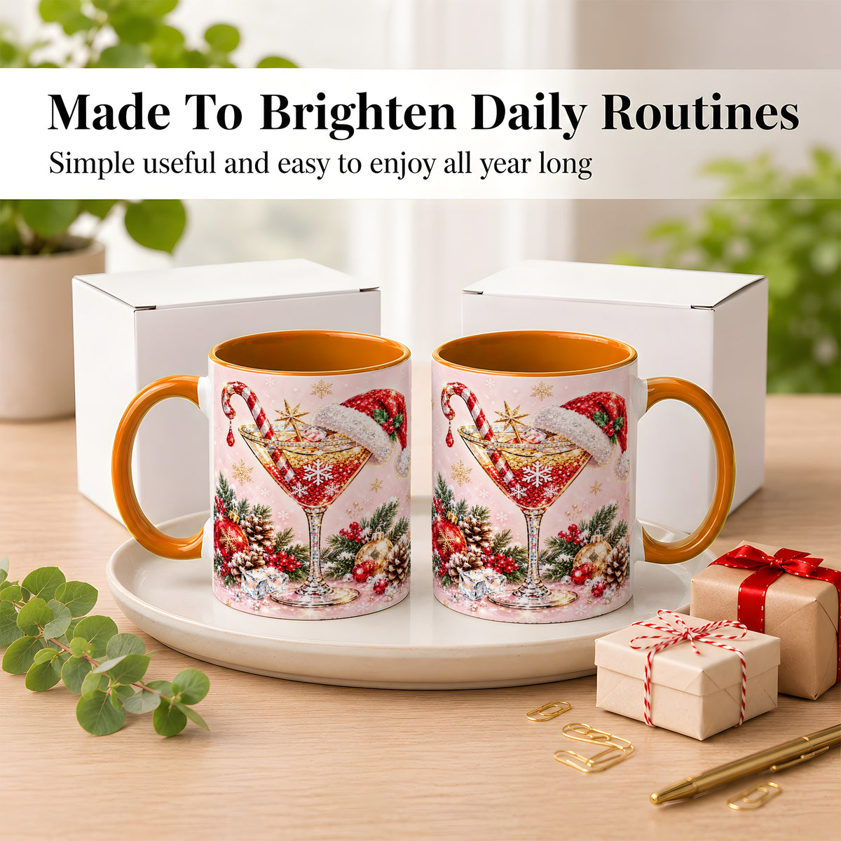 #pl[11oz|Orange] Christmas Martini Coffee Mug, Santa Hat Cocktail Mug, Ceramic Cup