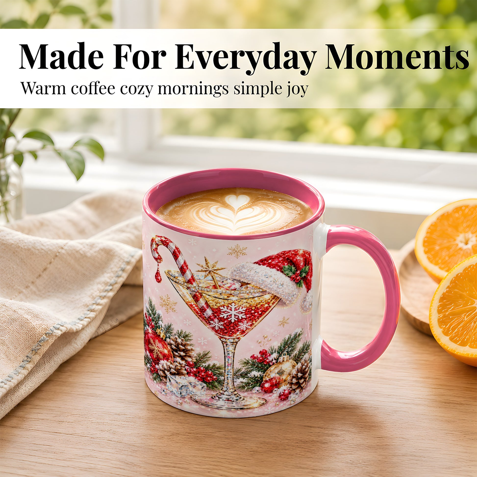 #pl[11oz|Pink] Christmas Martini Coffee Mug, Santa Hat Cocktail Mug, Ceramic Cup