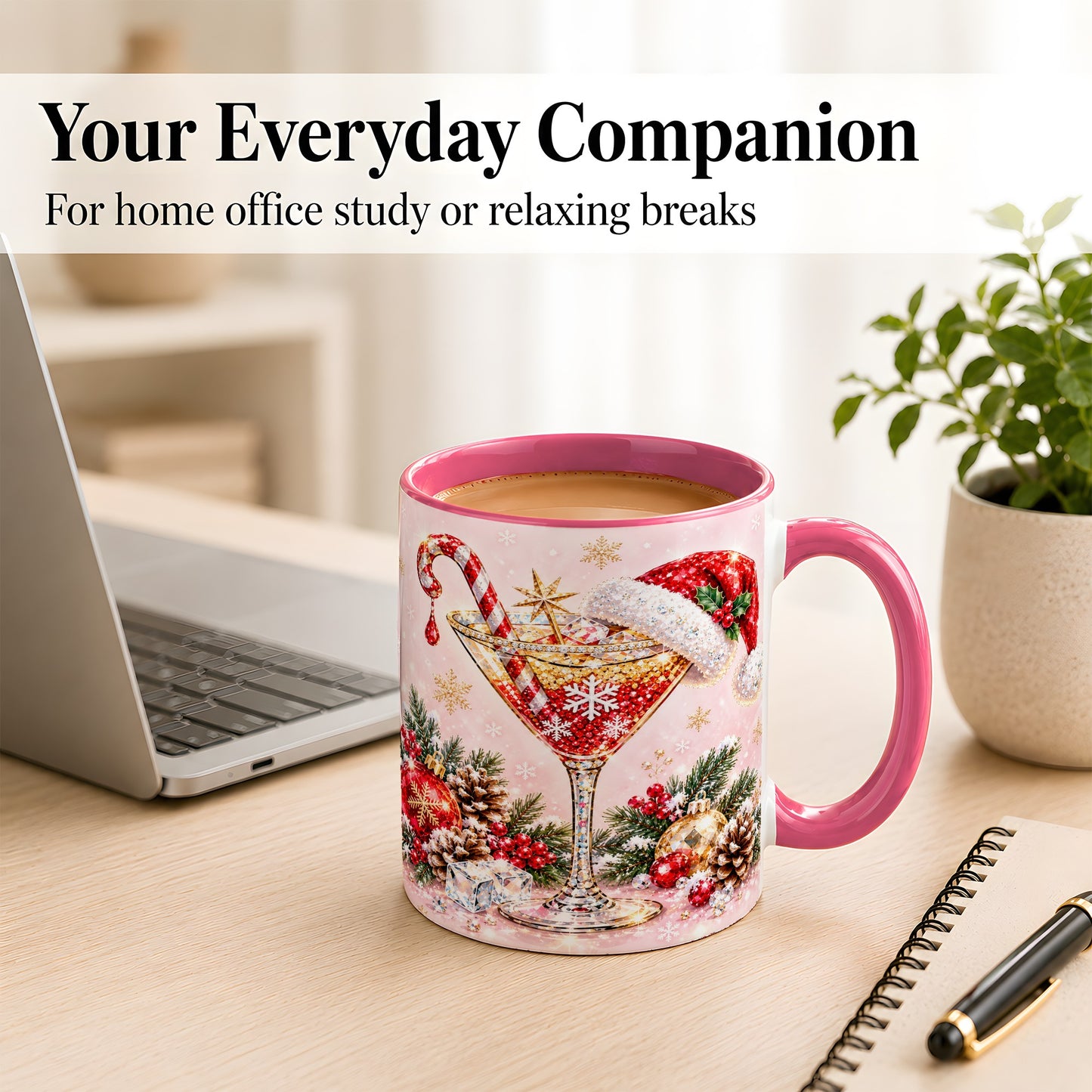 #pl[11oz|Pink] Christmas Martini Coffee Mug, Santa Hat Cocktail Mug, Ceramic Cup