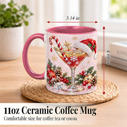 #pl[11oz|Pink] Christmas Martini Coffee Mug, Santa Hat Cocktail Mug, Ceramic Cup