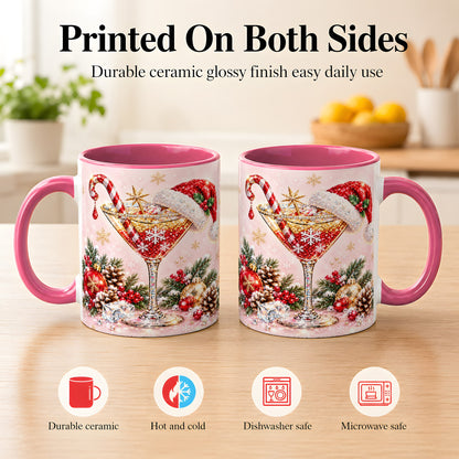 #pl[11oz|Pink] Christmas Martini Coffee Mug, Santa Hat Cocktail Mug, Ceramic Cup