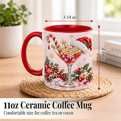 #pl[11oz|Red] Christmas Martini Coffee Mug, Santa Hat Cocktail Mug, Ceramic Cup