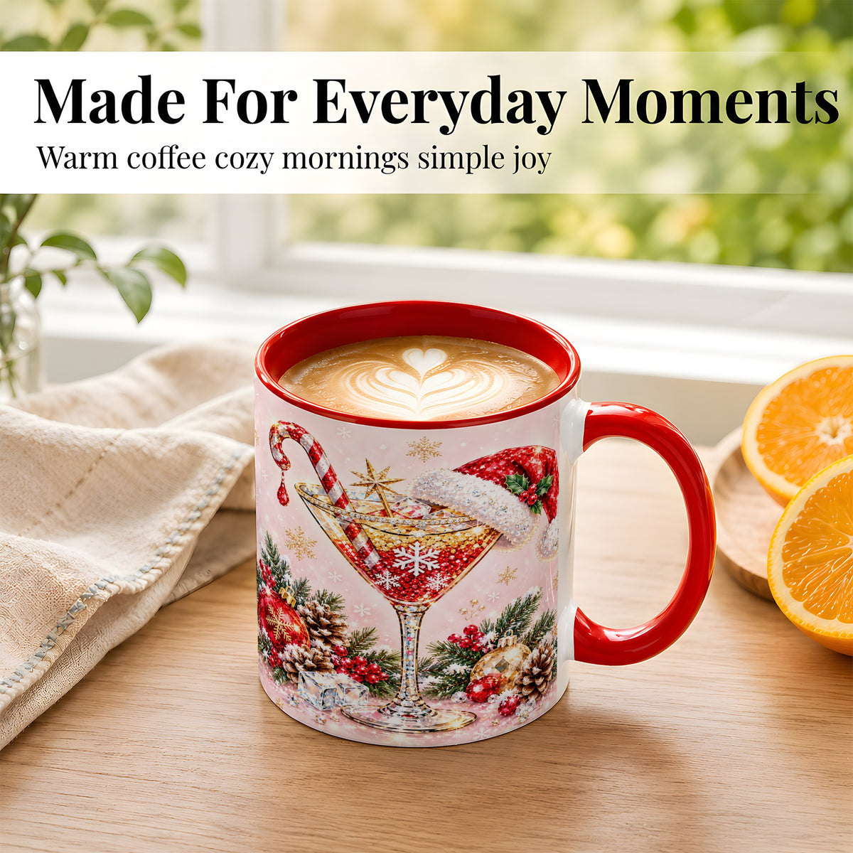 #pl[11oz|Red] Christmas Martini Coffee Mug, Santa Hat Cocktail Mug, Ceramic Cup