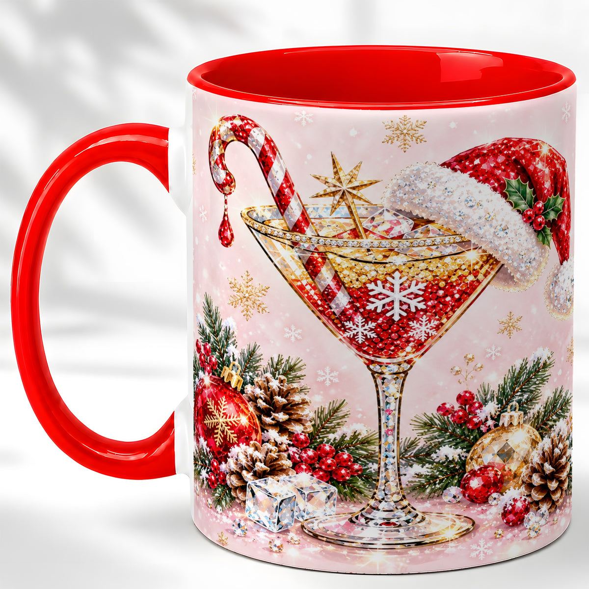 Christmas Martini Coffee Mug, Santa Hat Cocktail Mug, Ceramic Cup