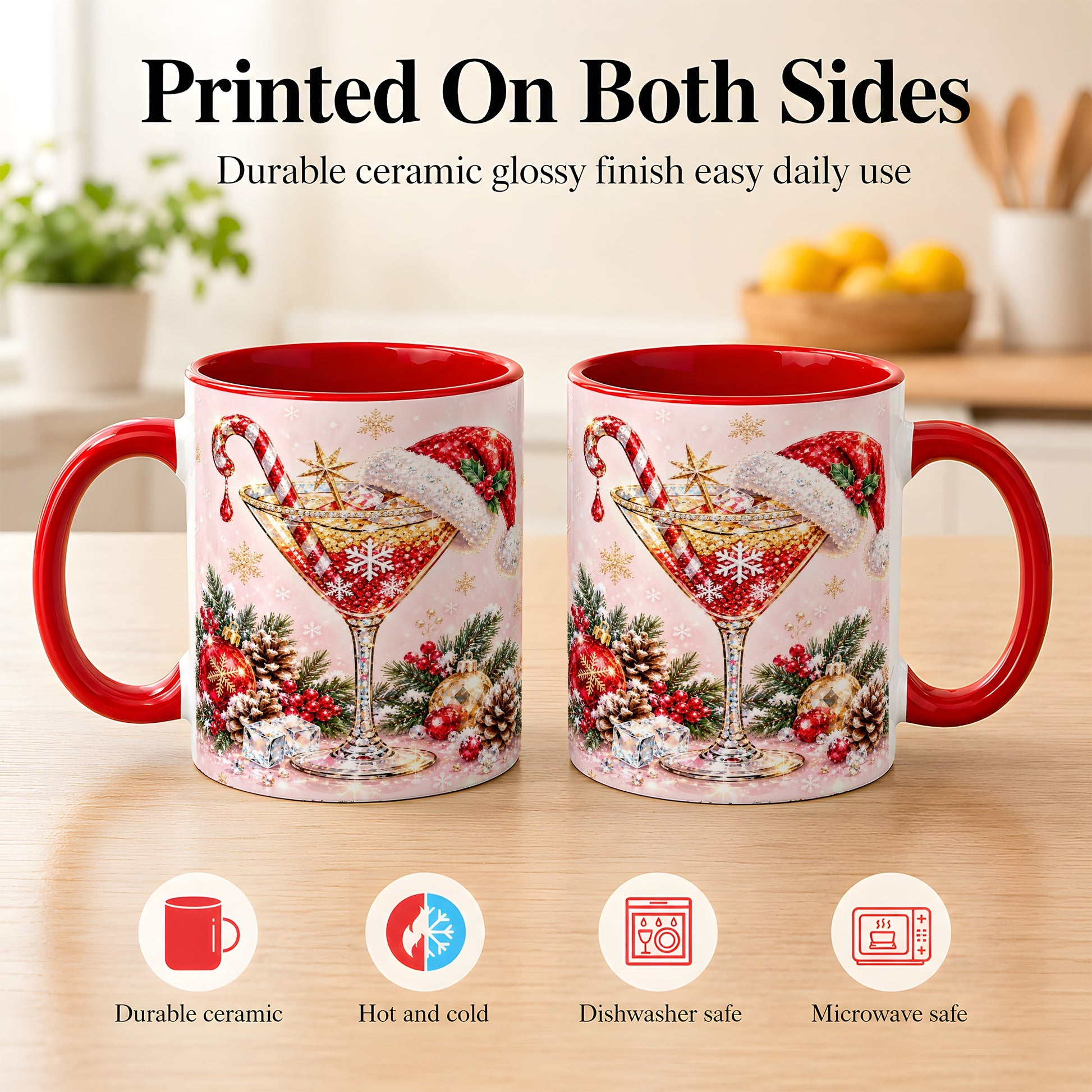#pl[11oz|Red] Christmas Martini Coffee Mug, Santa Hat Cocktail Mug, Ceramic Cup