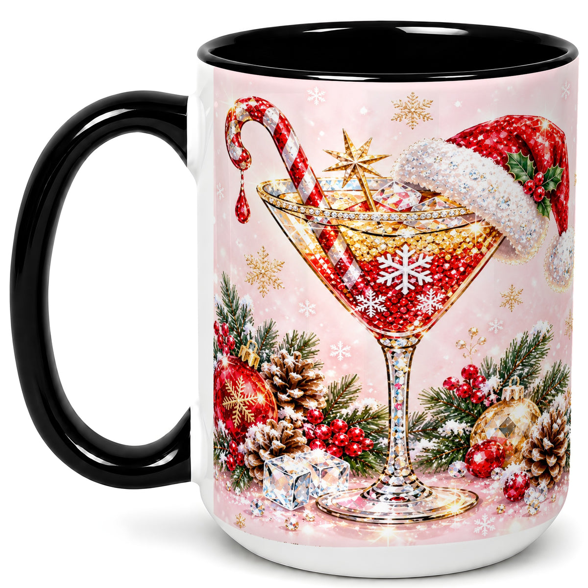 #pl[15oz|Black] Christmas Martini Coffee Mug, Santa Hat Cocktail Mug, Ceramic Cup