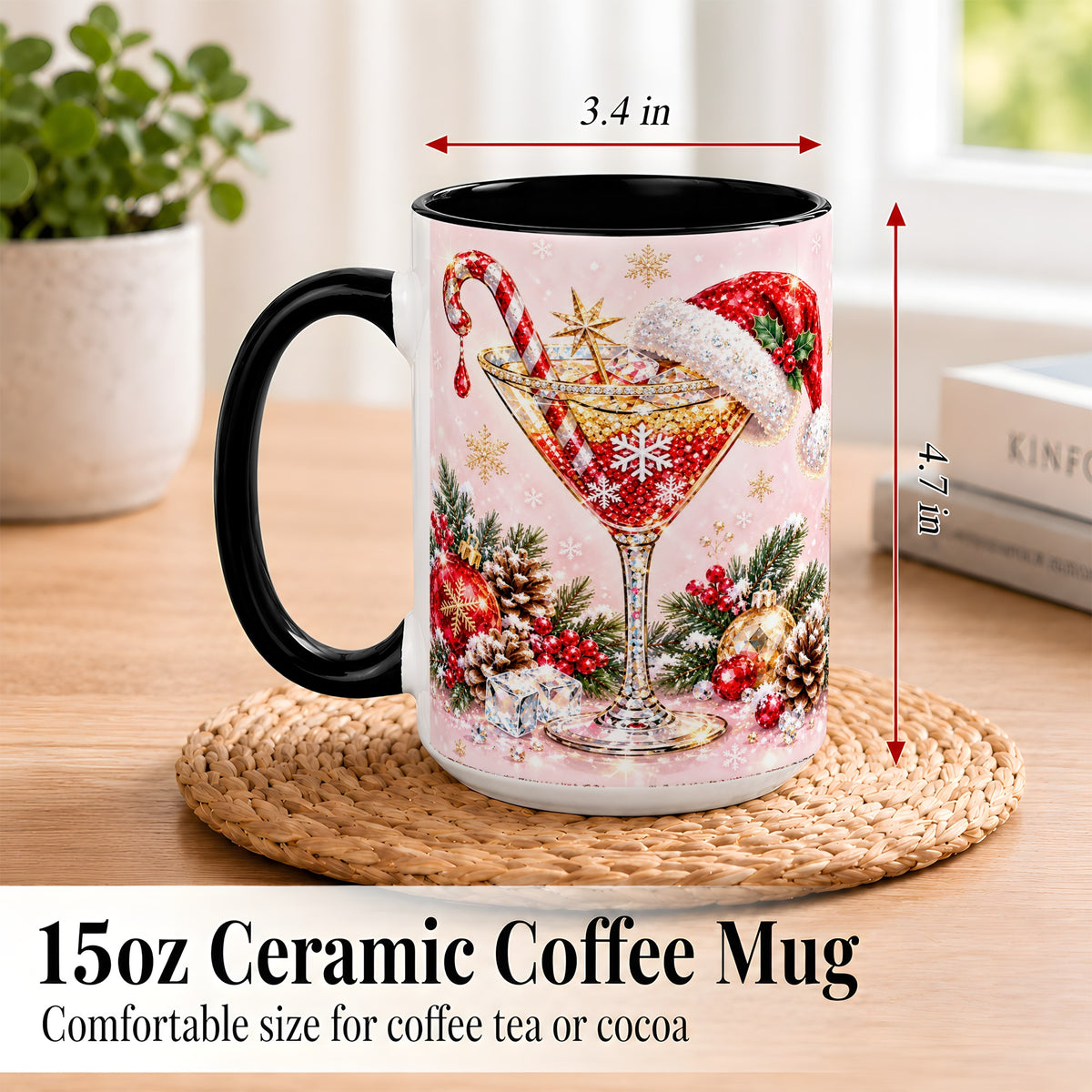 #pl[15oz|Black] Christmas Martini Coffee Mug, Santa Hat Cocktail Mug, Ceramic Cup