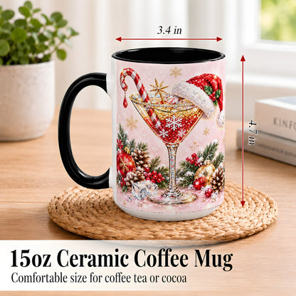 #pl[15oz|Black] Christmas Martini Coffee Mug, Santa Hat Cocktail Mug, Ceramic Cup