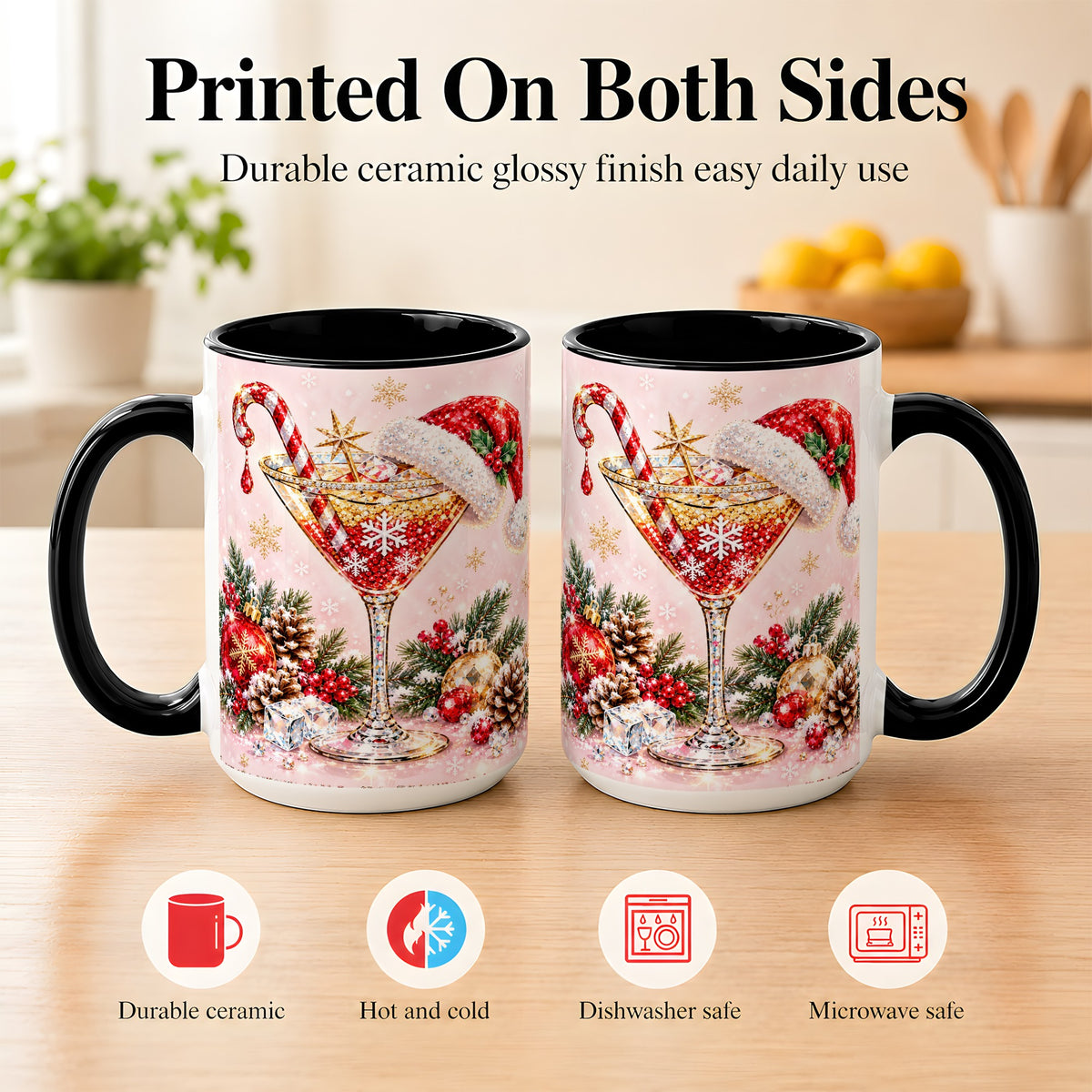 #pl[15oz|Black] Christmas Martini Coffee Mug, Santa Hat Cocktail Mug, Ceramic Cup
