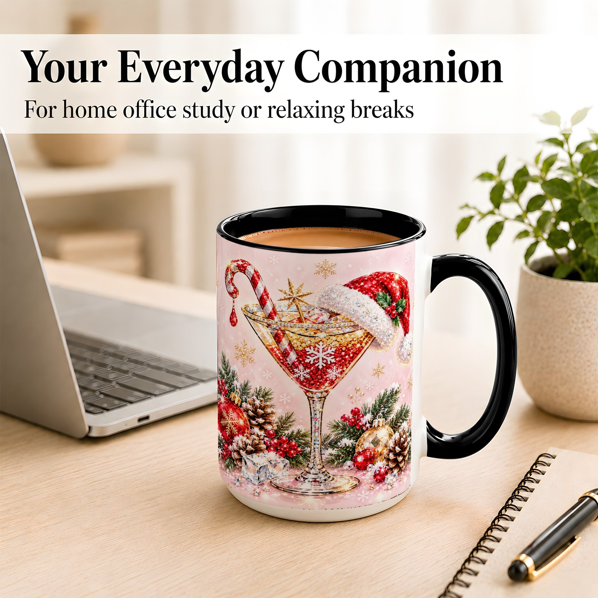 #pl[15oz|Black] Christmas Martini Coffee Mug, Santa Hat Cocktail Mug, Ceramic Cup