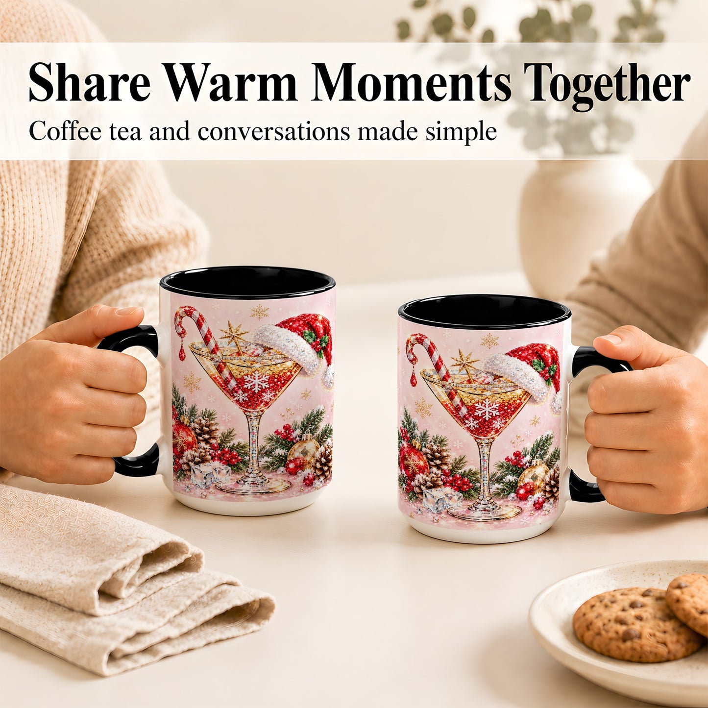 #pl[15oz|Black] Christmas Martini Coffee Mug, Santa Hat Cocktail Mug, Ceramic Cup
