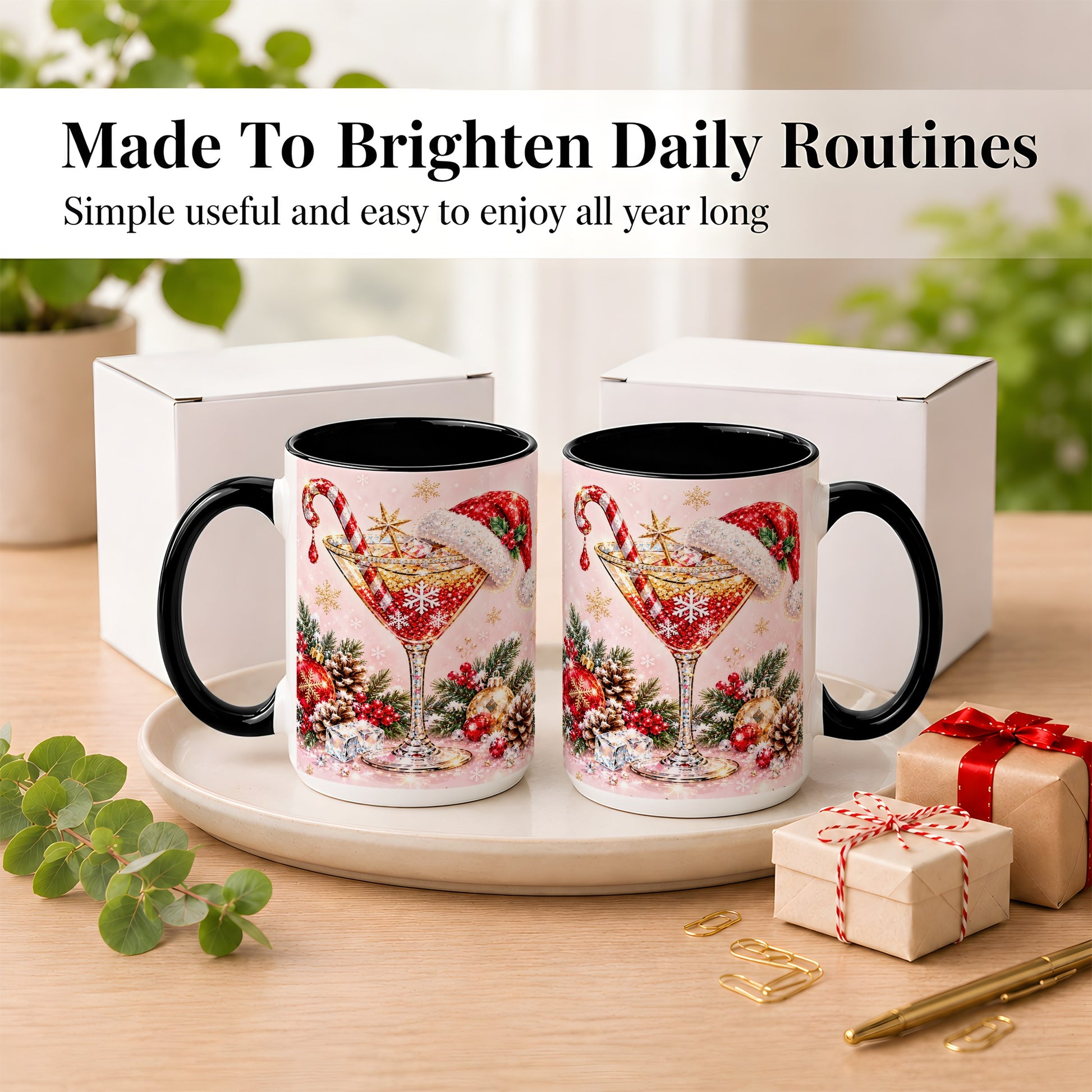 #pl[15oz|Black] Christmas Martini Coffee Mug, Santa Hat Cocktail Mug, Ceramic Cup