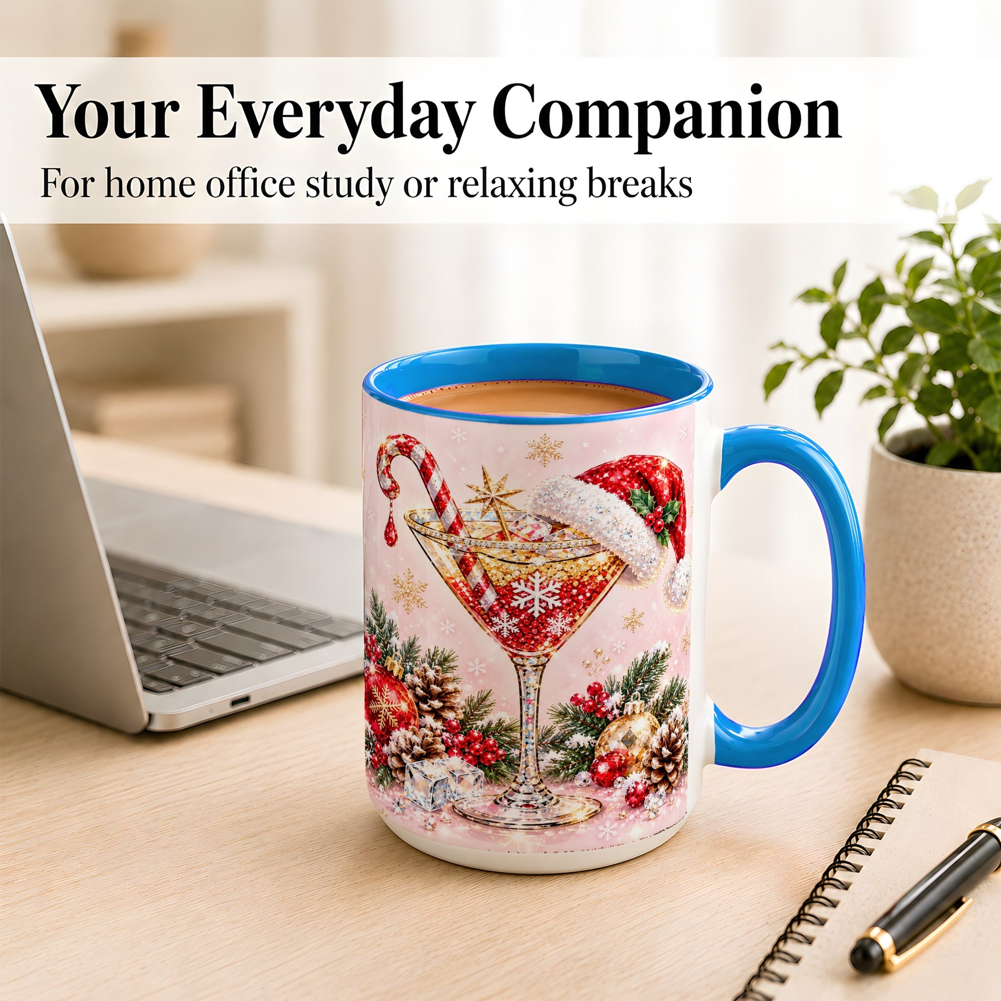 #pl[15oz|Blue] Christmas Martini Coffee Mug, Santa Hat Cocktail Mug, Ceramic Cup